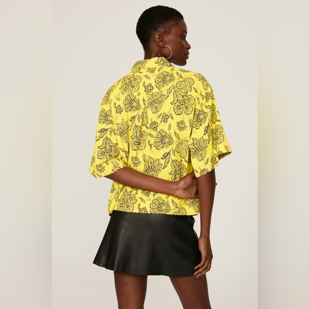 Saunders x RTR Rox Top Yellow Floral‎ Short Sleeve V-Neck Button Front size 0 - Picture 3 of 13